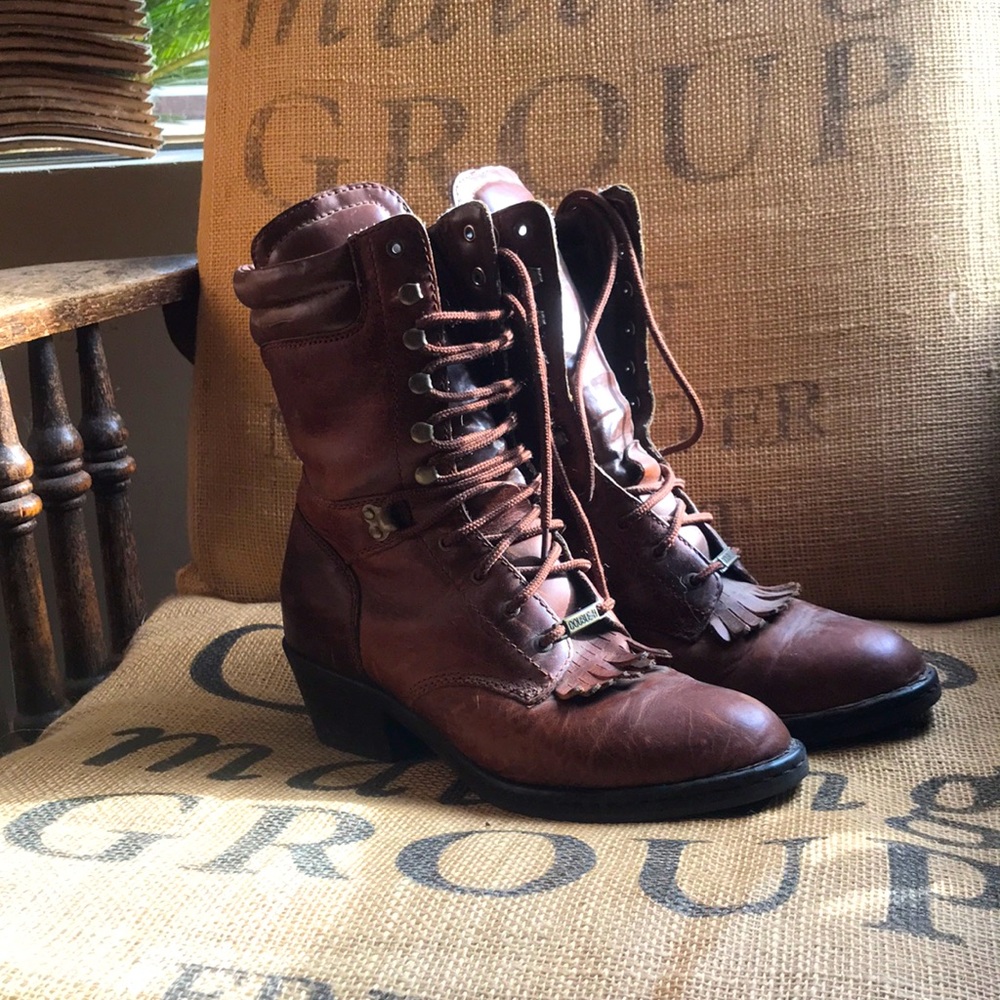 Double H lace up brown leather boots